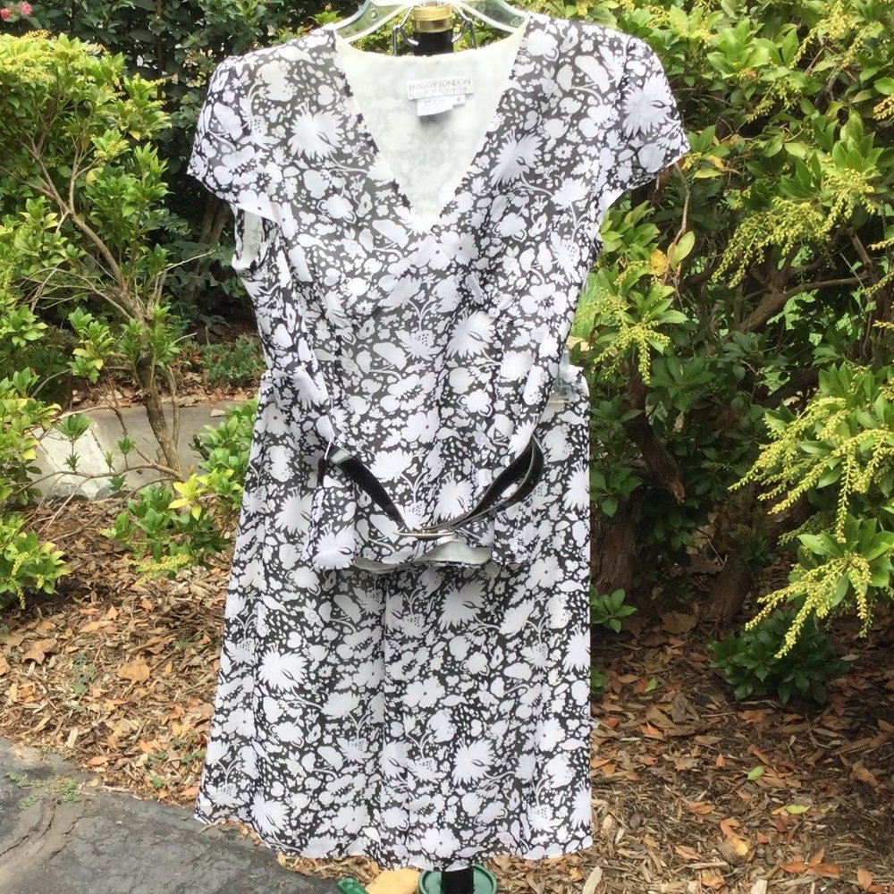 Maggy London Silk Floral Belt Top-Midi Skirt 2pc Set